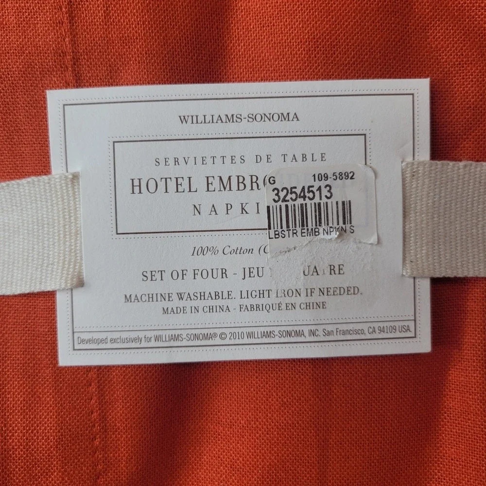 Williams Sonoma Embroidered Lobster 20x20 100% Cotton Napkins Set of 8 NEW - Picture 6 of 8